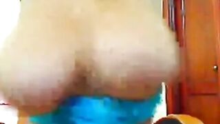 Latina Webcam Girl Shakes Giant Tits in Blue Bra