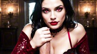 AI Busty Devil Babe Begs for Hot Sex in Gothic Bedroom
