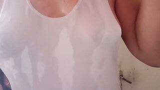 POV Latina Babe Teases Her Big Natural Tits in Wet T-Shirt