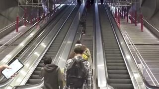 Asian Woman on Escalator and in the Woods