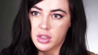 Brunette Girl in Brown Sweater Talks to Camera Close Up