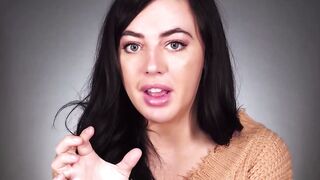 Brunette Girl in Brown Sweater Talks to Camera Close Up