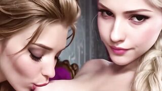 Blonde Girls Licking Oil Off Each Other's Bodies in Bedroom