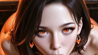 NeuroGF AI Porn: Brunette in Orange Dress Sucks Cock at Bar