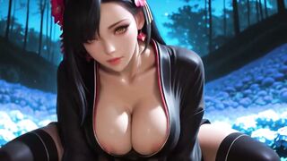 NeuroGF AI Animation: Black-Haired Girl in Black Outfit with Red Flower Hairpiece