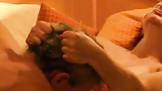 Masked Mature Woman Receives Blowjob on Bed
