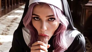 AI Nun Deepthroats Cock With Pink Hair And Tight Ass