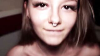 Brunette with Tattoos Gives Deep Throat Blowjob in Bed