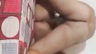 Naked Girl in White Socks Bends Over Bed for Deep Anal Penetration