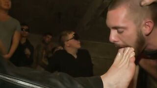 Hairy Bearded Men in Leather Collars Enjoying Intense Group Sex in a Dungeon Setting