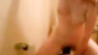 Swedish Amateur Sucks Big Black Dildo in Bathroom
