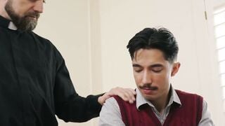 Hairy Priest Adam Snow Deepthroats Twink's Cock in Confessional