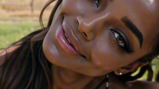 AI Ebony Babe with Huge Tits Sucks Cock in Wheat Field