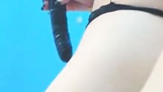 Big-Titted Chicky Sucks Cock and Uses Sex Toy on Webcam