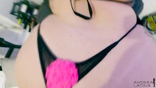 Long booty cunt with mouth is nailed with a g-string, he ejaculates on her booty