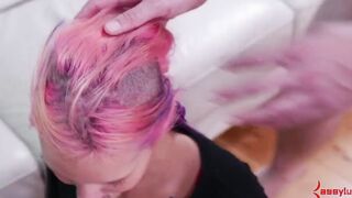 Barely Legal hammered by vibrator and domme’s rough cock