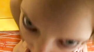 pov – 18 yo skank masturbates then blows on cock