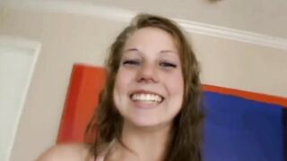 pov – 18 yo skank masturbates then blows on cock