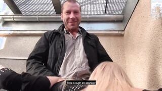 BLONDIE at NAUGHTY FAIR into OUTSIDE TOILET! StevenShame.dating