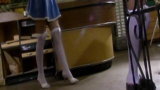 Dyke bar maids masturbate into 3some