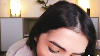 Asian Babe Deepthroats Thick Cock in White Shirt POV Blowjob