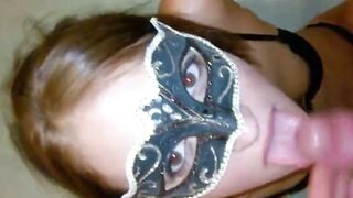 French Amateur Babe Sucks Cock in Mask for Facial Cumshot