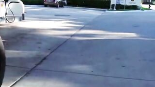 Blonde Cheats on Boyfriend at Gas Station with Ebony BBW