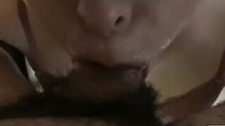 Amateur Wife in Pink Bra Sucks Cock on White Bed