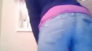 Pussy Solo Amateur Webcam Wearing Striped Thong and Jeans