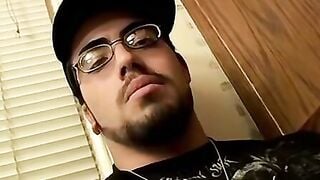 Glasses Jock Strokes Cock and Blows Sticky Load in Solo Masturbation