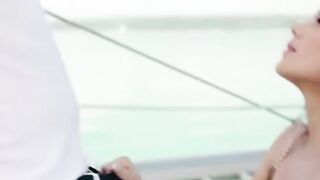 Little Caprice Sucks Cock on Yacht Deck with Tattooed Guy