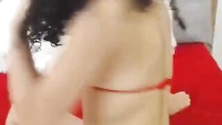 Amateur Molly Bloom Teases in Shiny Red Bikini Top Solo Masturbation