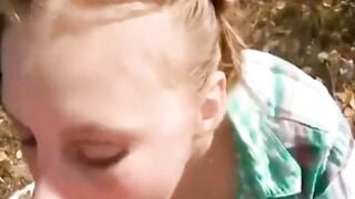 Blonde Amateur Girl Gets Cumshot Facial in Backyard