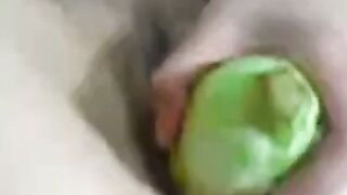Amateur Girl Deepthroats Green Zucchini on Webcam