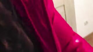 Brunette Striper Sucks Cock with Purple Dildo and Black Gloves