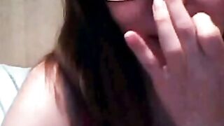Asian Girl Deepthroats White Dildo on Webcam
