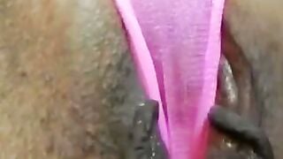 Petite Japanese Girl in Black Lace Masturbates on Couch