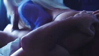 Hot Blonde Babe Sucks Big Cock in Blue Lingerie on Bed