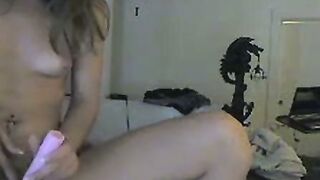 Petite Amateur Cutie Masturbates with Pink Dildo on Webcam