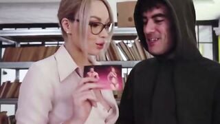 Blonde Librarian Goddess Checks Out Your Cock in Pink Blouse