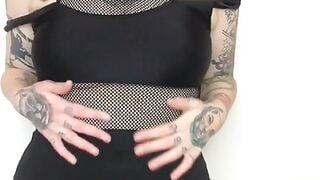 Tattooed Cam Girl Strips in Fishnet Panties for Big Ass Anal JOI