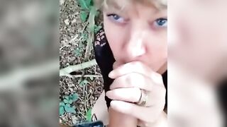 Blonde Amateur French Girl Deepthroats Cock Outdoors in Black Lace