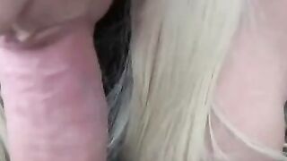 Blonde MILF in Fishnets Sucks Cock in the Woods