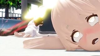 Blonde Angel Deepthroats Cock on Rooftop in 3D Hentai