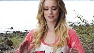 Blonde Olivia Preston Strips in Mountains and Lake