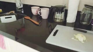 Amateur MILF in Kitchen Sucks Cock with Tight Wet Pussy