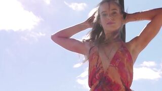 Slender Canadian Dark hair Maija Riika Performs Erotic Outdoors Striptease