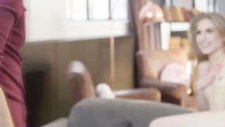 Blonde Deepthroats Big Dick on Couch While Fingered in Tight Ass