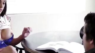 POV Brunette Student Sucks Cock After Studying at Desk