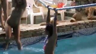 Russian Amateur Babes Go Wild Outdoors in Pool